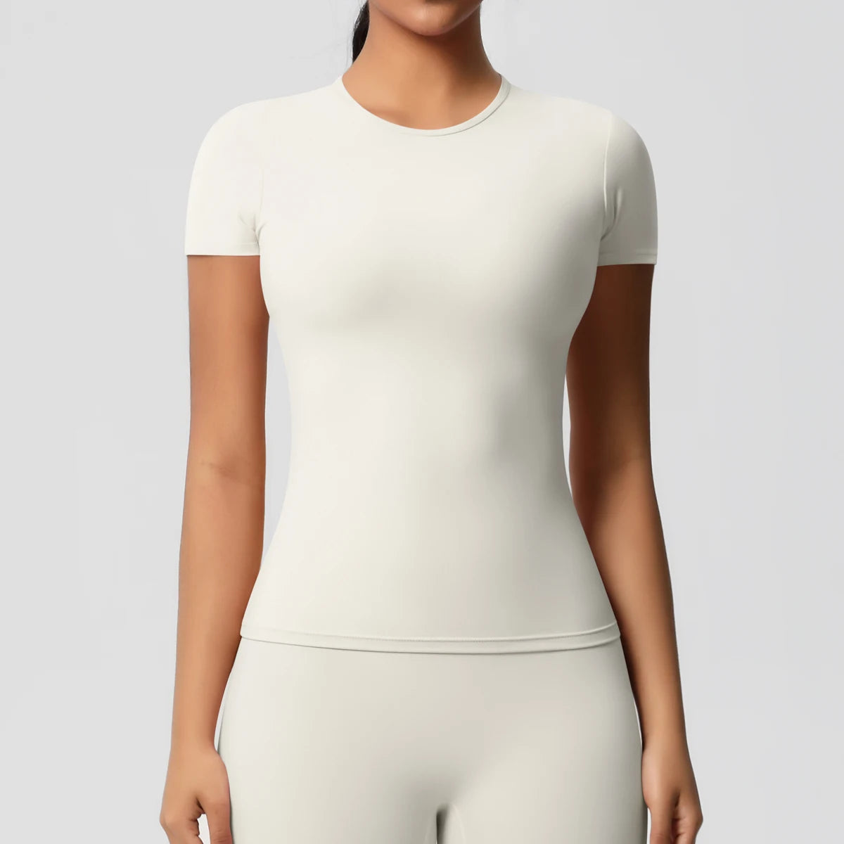 Women Running Sports T Shirt Summer Short Sleeve Round Neck Breathable Stretchy GYM Yoga Slim Fitness Active Top