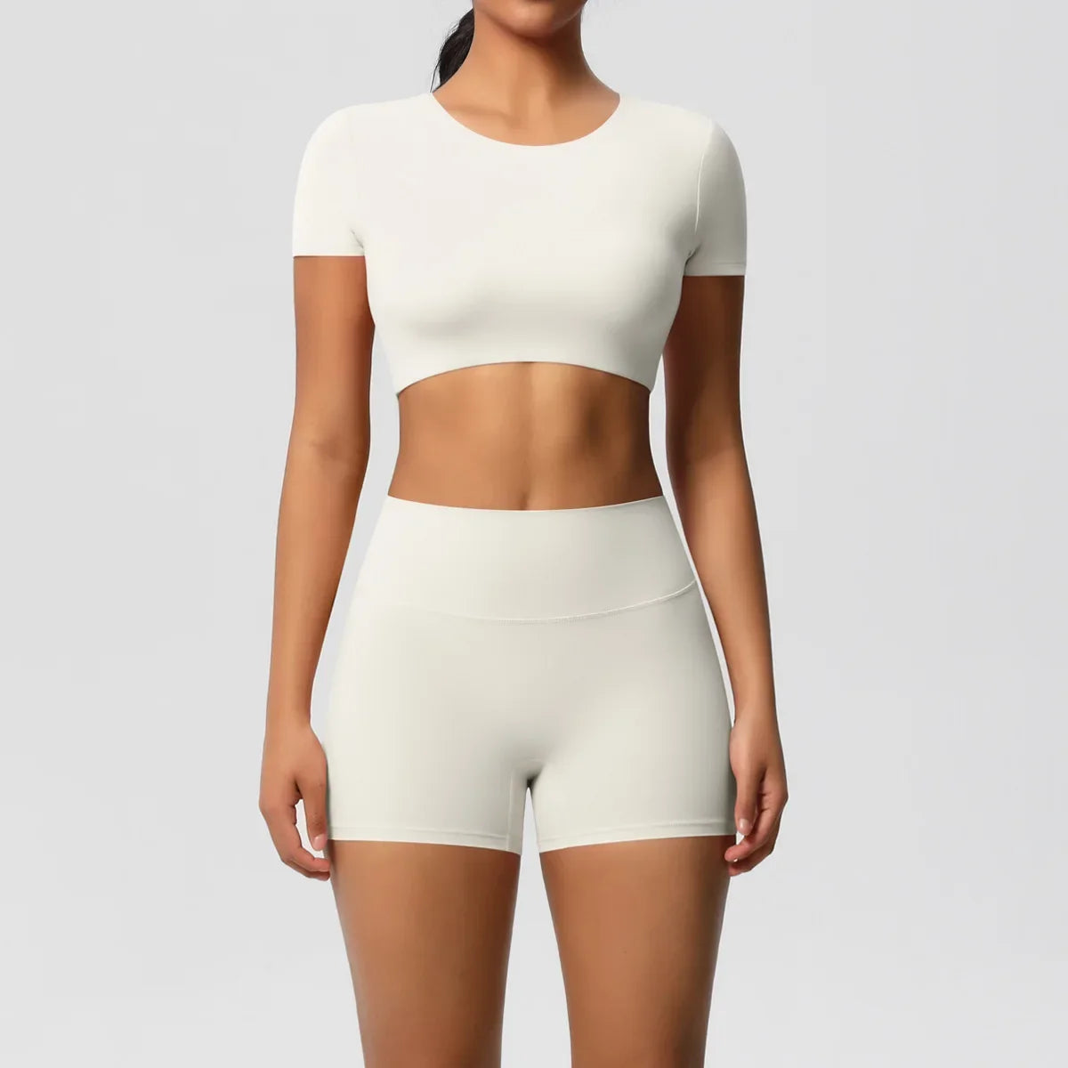 Yoga Suit Women Leggings with Pocketed Quick-Drying Gym Set Women Tracksuit Running Workout Short Sleeves Sports Yoga Clothing