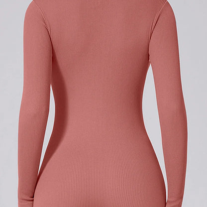 Ribbed Gym Jumpsuits Zipper Sport Romper Longsleeve Fitness Jumpsuit Ladies Workout Overalls Sportwear One Piece Suit