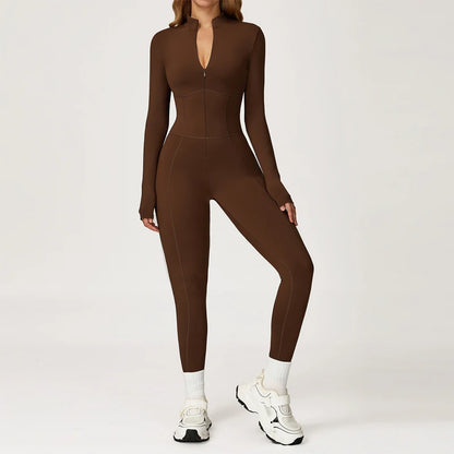 VITALINOVO Fleece Lined Long Sleeve Jumpsuits for Women Full Zipper Bodysuit Workout Full Length Bodycon Scrunch Leggings Onesis