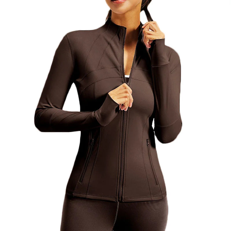 PofyBofy Running Jackets Women Full Zip Up Winter Fall Sports Jackets Workout Yoga Long Sleeve Gym Shirts with Pockets Slim Fit