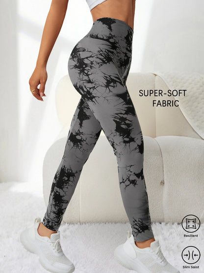 Women's Super Soft High Waisted Tie Dye Leggings, Fabric with Push Up Design for Yoga Running Gym Workout Fitness