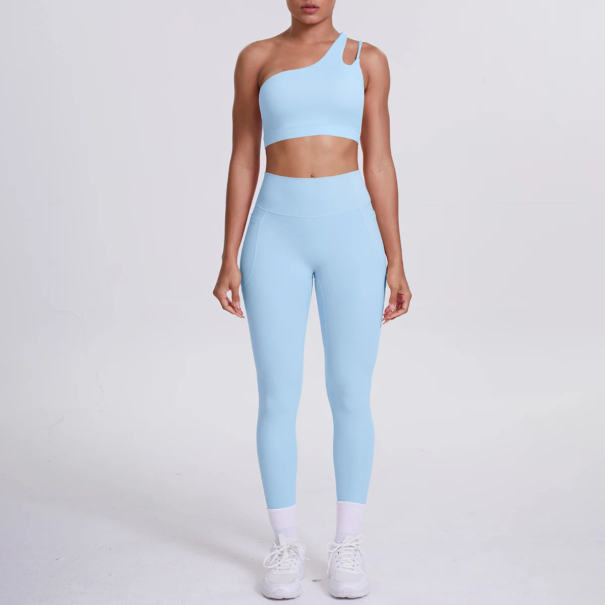 Solid Color Slant Shoulder Bra and Yoga Pants Set for Woman Quick Drying Legging Fitness Sports Gym Yoga Set