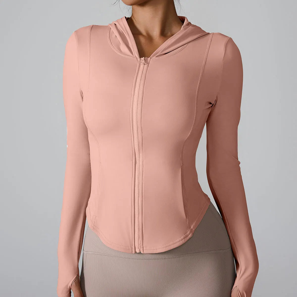 2024 European and American new long-sleeved sports jacket hooded running fitness clothes zipper yoga long-sleeved jacket