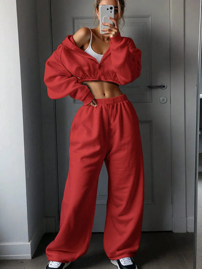 DSMTRC 2025 Autumn Ladies Casual Sport Two Piece Matching Sets Hoodies Crop Top+Sweatpants Pants Suits Black Club Outfits Woman
