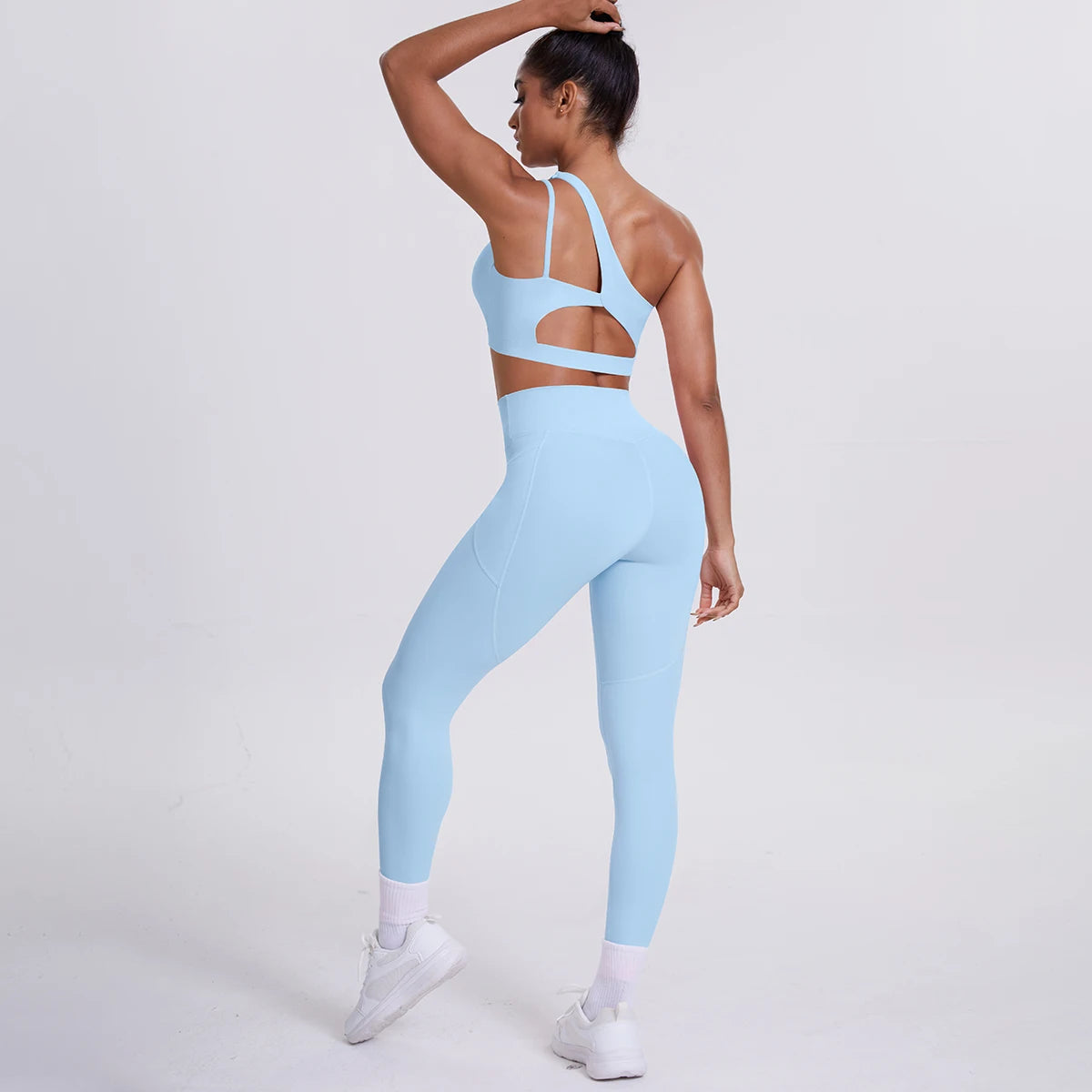 Solid Color Slant Shoulder Bra and Yoga Pants Set for Woman Quick Drying Legging Fitness Sports Gym Yoga Set