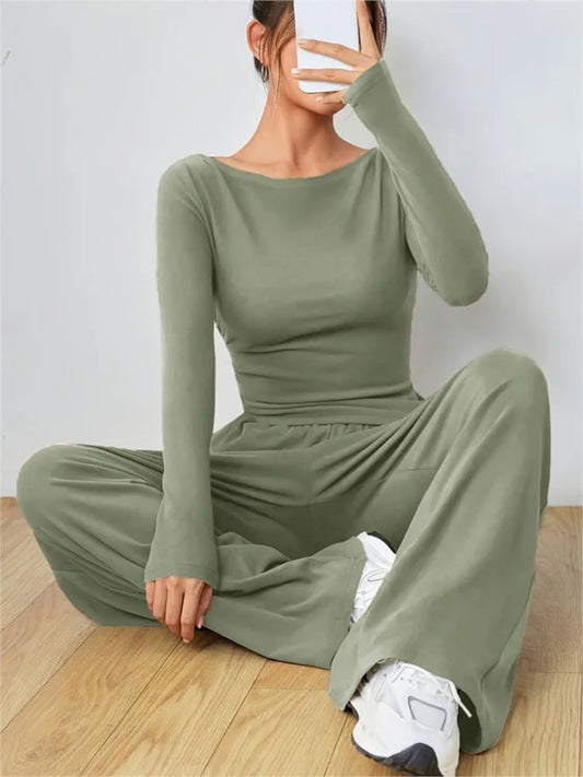 Women's Clothes Sales Yoga Sport Set Women's Two-Piece Wide-Leg Pants Set Soft And Tracksuit Suit Fashionable Irregularitie Suit