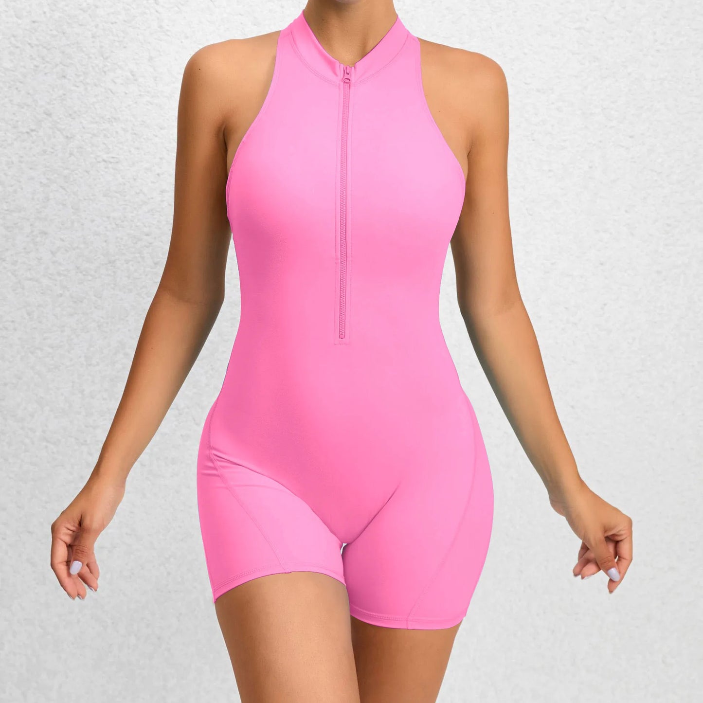 V Back Scrunch One-Piece Suit Push Up Sports Jumpsuit Woman Fitness Zipper Overalls Workout Rompers Women Gym Bodysuits Female