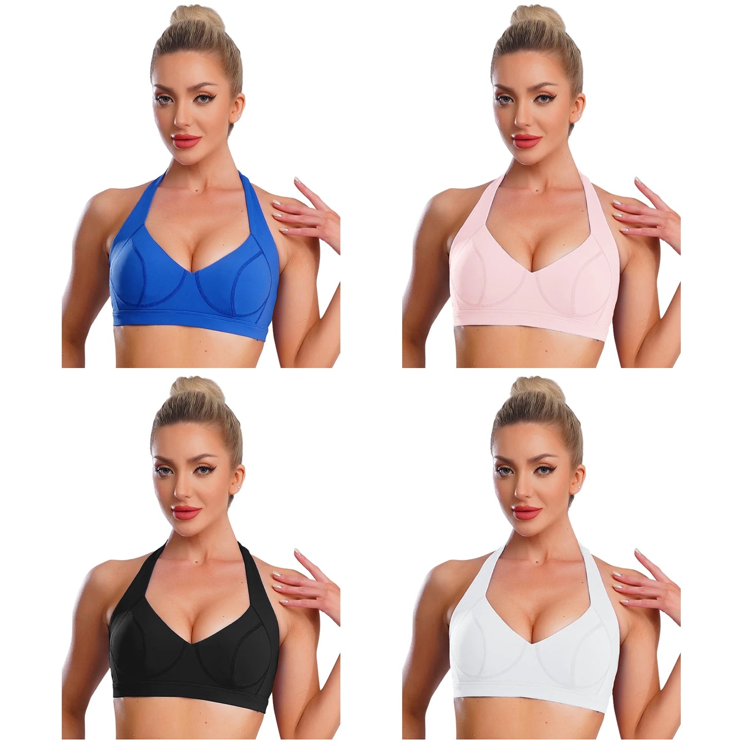 Womens High-Performance Sports Bra with Adjustable Halter And Pads Breathable Backless Vest Workouts Gym Yoga Athletic Tank Tops