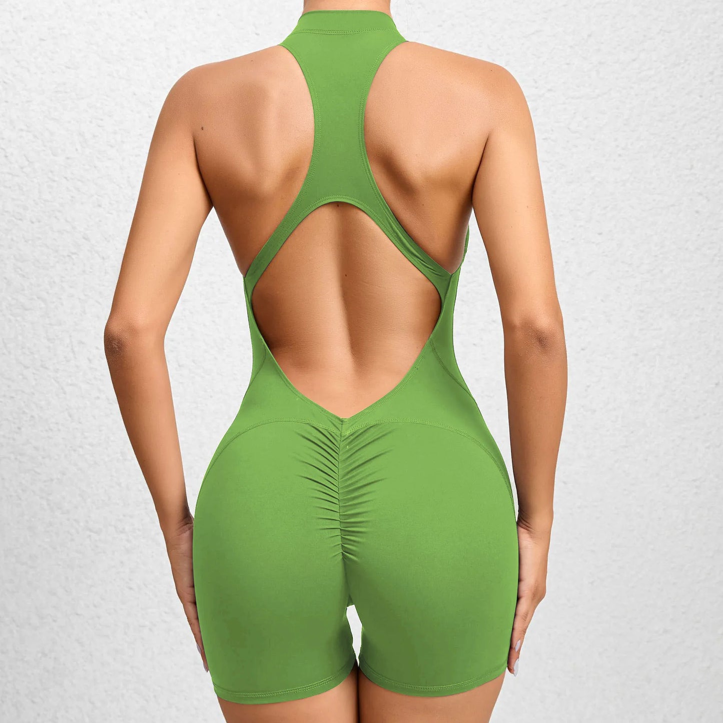V Back Scrunch One-Piece Suit Push Up Sports Jumpsuit Woman Fitness Zipper Overalls Workout Rompers Women Gym Bodysuits Female