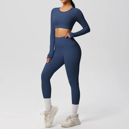 Yoga Set Women Sportswear Yoga Clothes Fitness Long Sleeve With Padded Tracksuits Sports Suit Gym Top High Waist Leggings Pocket