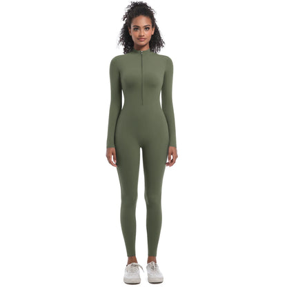 Yoga Jumpsuit Women Seamless Sports Zipper Jumpsuit Set Gym Long Sleeve Fitness Suit Elastic Gym Workout Bodysuit Athletic Wear