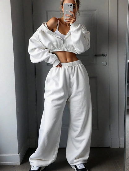 DSMTRC 2025 Autumn Ladies Casual Sport Two Piece Matching Sets Hoodies Crop Top+Sweatpants Pants Suits Black Club Outfits Woman