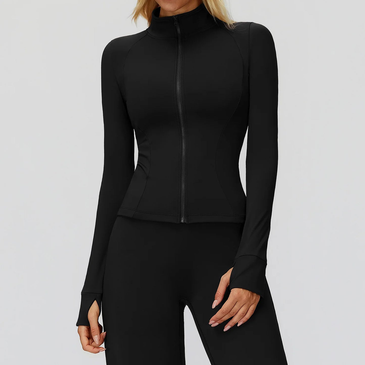 Women's Shirts Full Zipper Yoga Top With Thumbholes Fitness Running Jacket Stretch Slim Fit Long Sleeve Gym Top Women Sportswear