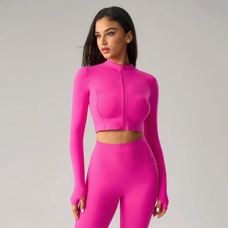 Sean Tsing Women's Cropped Sports Jacket Zipper Long Sleeve Workout Top Tracking Running Yoga Fitness Outwear Outdoor Gym‌ Coats