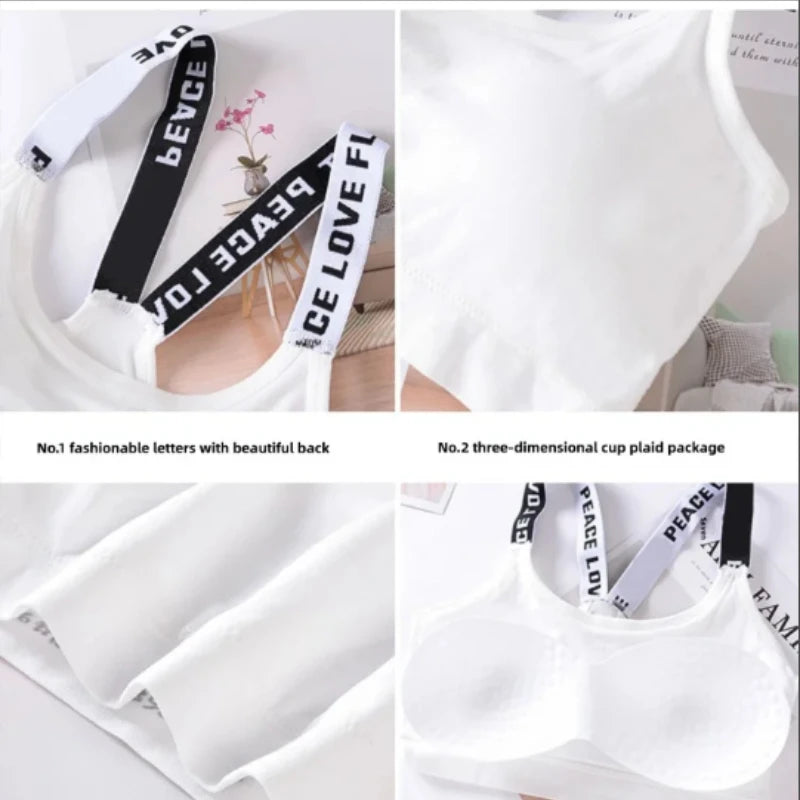 Sports underwear Women Yoga Fitness Seamless Crop Top Wide Letter Straps Comfortable Workout Activewear