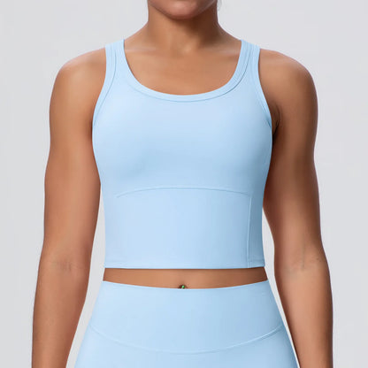1 Piece Woman's Gather Naked Feel Workout Top Yoga Vest for Summer Gym Fitness Running Shockproof Yoga Underwear with Chest Pad