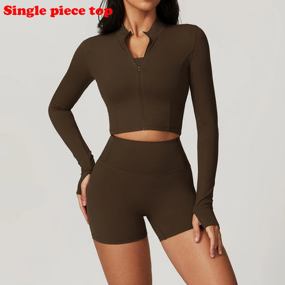 Sports Jacket Women's Zipper Long-Sleeved Stand-up Jacket Quick-Drying Training Yoga Clothes Summer Breathable Top Gym Fitness