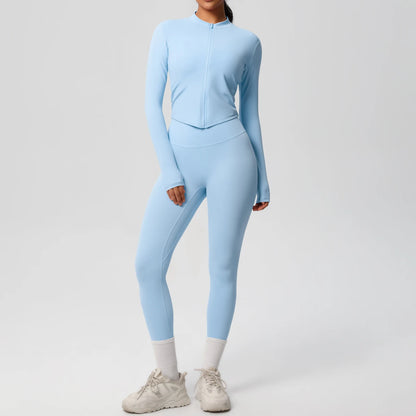 2PCS Yoga Suit Women Gym Set Sports Set Women Tracksuit Running Zipper Workout Sportswear Long Sleeve Sports Shirt Yoga Clothing