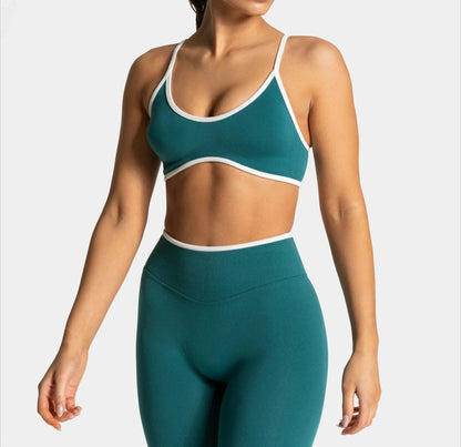 Summer Yoga Fitness Top Women Solid Color Gym Sports Bra Sexy Backless Knit Bra with Chest Cushion Suspender Breathable Bra