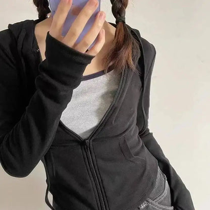 Spicy Girl Style Hooded Cardigan Cropped Zip-Up Jacket Women Autumn Slim Long Sleeve Sweatshirts Female Streetwear Sport Hoodies