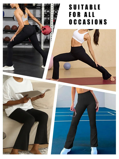 2 Pack Women's Super Soft Flare Pants High Waisted Tummy Control Workout Yoga Push Up Gym Fitness Long Leggings Bell Bottoms