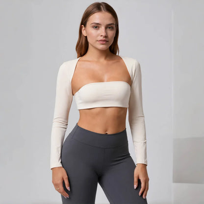 Fade Define Long Sleeve Crop Irregular collar in chest cushion Women's Workout Outfit Yoga T-shirt fitness Gym clothing
