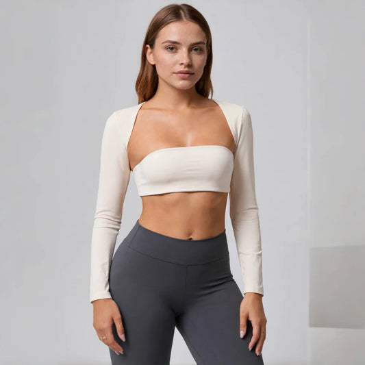 Fade Define Long Sleeve Crop Irregular collar in chest cushion Women's Workout Outfit Yoga T-shirt fitness Gym clothing