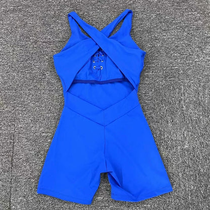 2024 New Lycra Pad Laced Yoga Set Hip Lifting Squat Proof Shorts Sports One Piece Jumpsuit Gym Fitness Bodysuit Active Romper