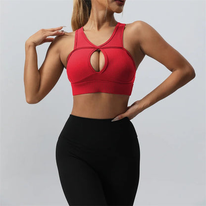 SVEIC Sexy Hollow Sports Bra Gym Woman Push Up High Impact Shockproof Underwear Fitness Crop Top Mujer Workout Women's Yoga Bras