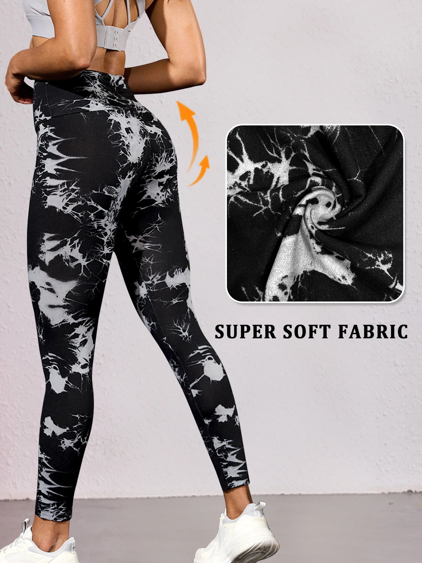 Women's Super Soft High Waisted Tie Dye Leggings, Fabric with Push Up Design for Yoga Running Gym Workout Fitness
