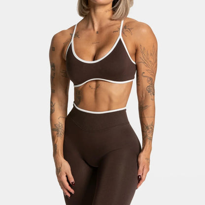 Summer Yoga Fitness Top Women Solid Color Gym Sports Bra Sexy Backless Knit Bra with Chest Cushion Suspender Breathable Bra