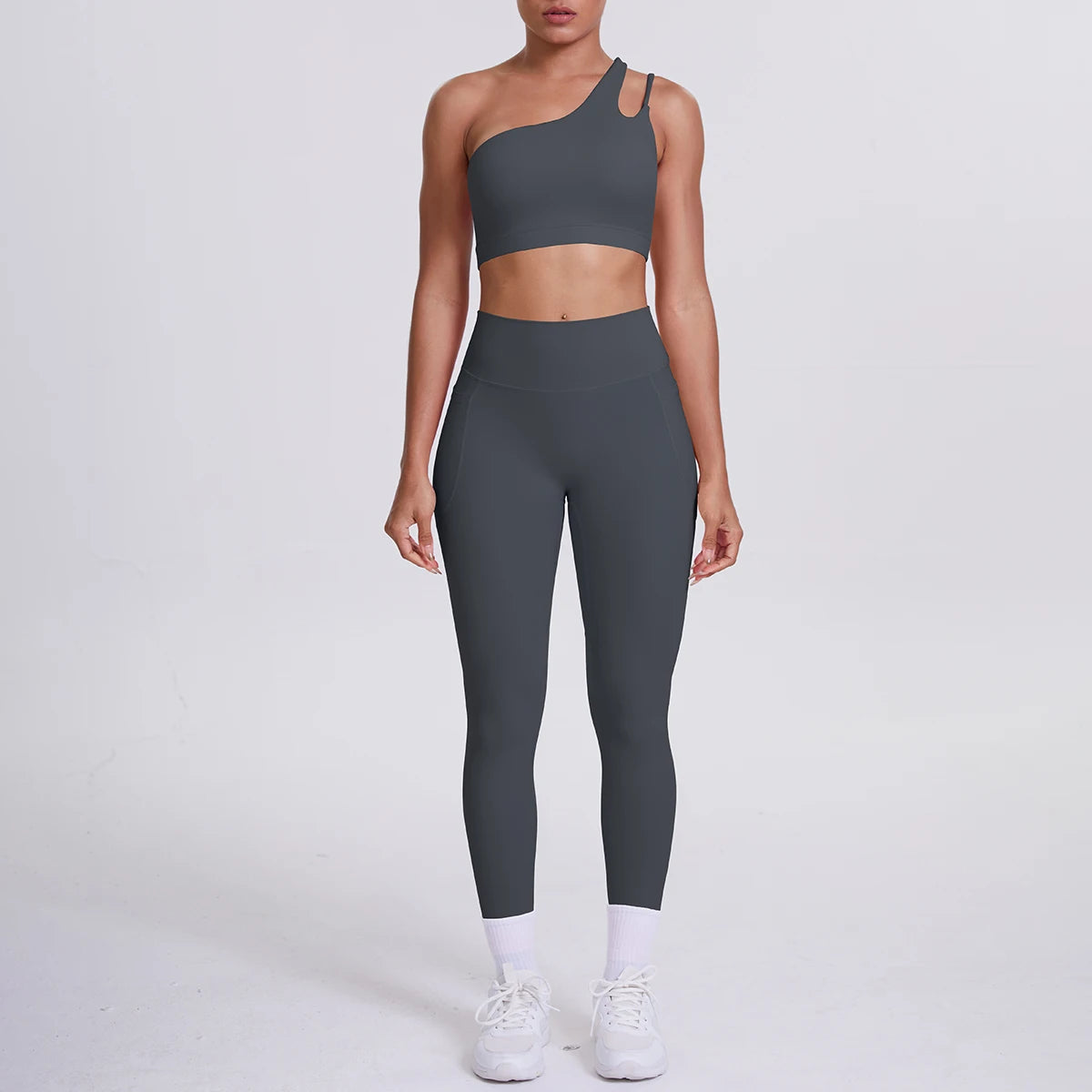 Solid Color Slant Shoulder Bra and Yoga Pants Set for Woman Quick Drying Legging Fitness Sports Gym Yoga Set