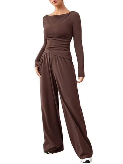 Women's Clothes Sales Yoga Sport Set Women's Two-Piece Wide-Leg Pants Set Soft And Tracksuit Suit Fashionable Irregularitie Suit