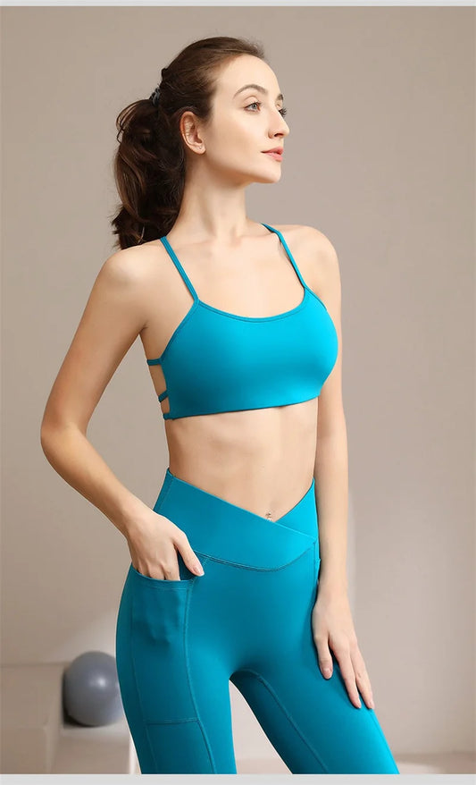 Aiithuug Crisscross Back Yoga Bra Sexy Back Gym Bras Pilates Bras Fitness Workout Bra Soft Stretchy Yoga Bras Active Crop Top