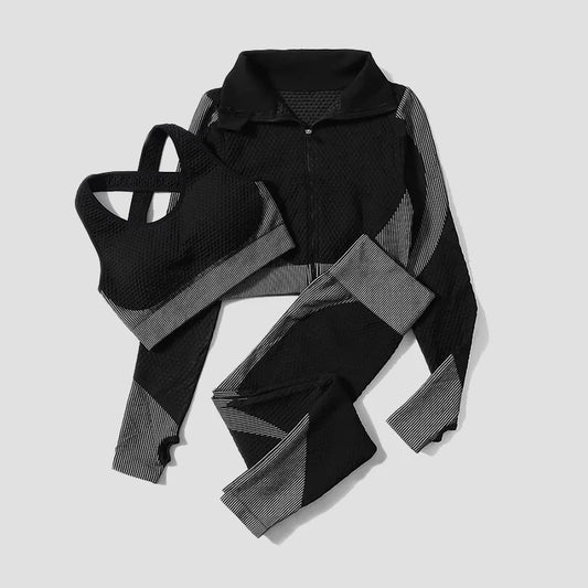 2/3Pcs Women Yoga Suit Seamless Knitted Yoga Pants Leggings Clothing Zipper Long Sleeve Crop Top Fitness Wear Sportswear Gym Set