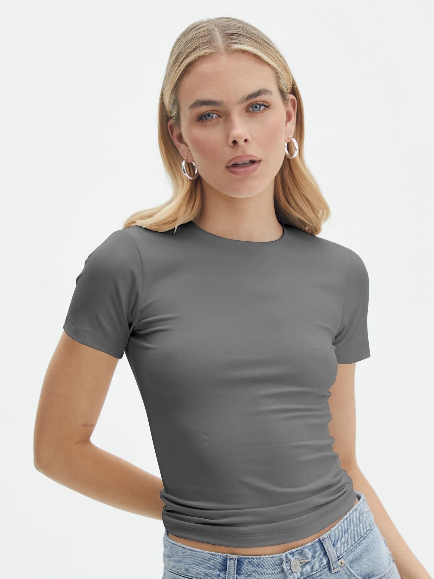 Womens Basic T Shirts Summer Tops Short Sleeve Crew Neck Slim Fit Tee Y2K Going Out Daily Street Date Sports Gym Workout Clothes