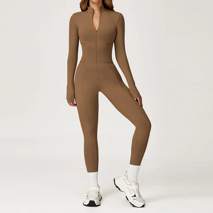 VITALINOVO Fleece Lined Long Sleeve Jumpsuits for Women Full Zipper Bodysuit Workout Full Length Bodycon Scrunch Leggings Onesis