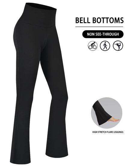 Plus Size Women's Super Soft High Waisted Flare Pants, Leggings Tummy Control Soft Bootleg Bell Bottoms Running
