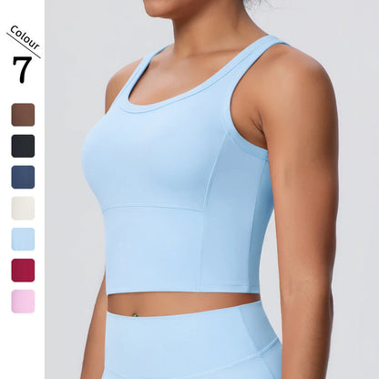 1 Piece Woman's Gather Naked Feel Workout Top Yoga Vest for Summer Gym Fitness Running Shockproof Yoga Underwear with Chest Pad