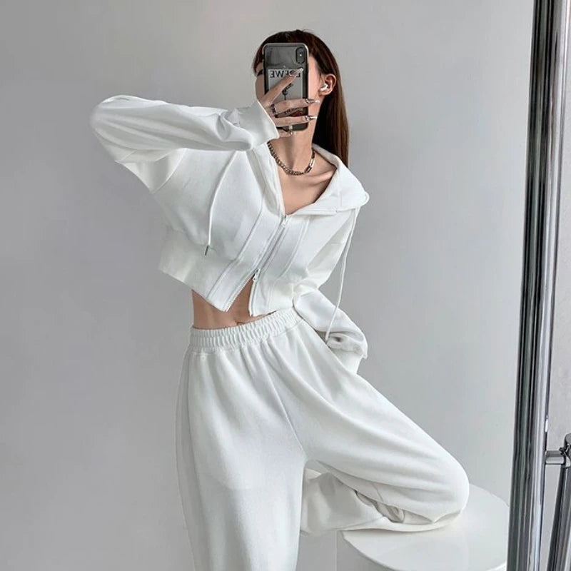 Sport Cropped Baggy Hoodies Sweatshirt for Women Harajuku Fashion Aesthetic Outerwears Korean Streetwear Y2k Woman Hooded Tops
