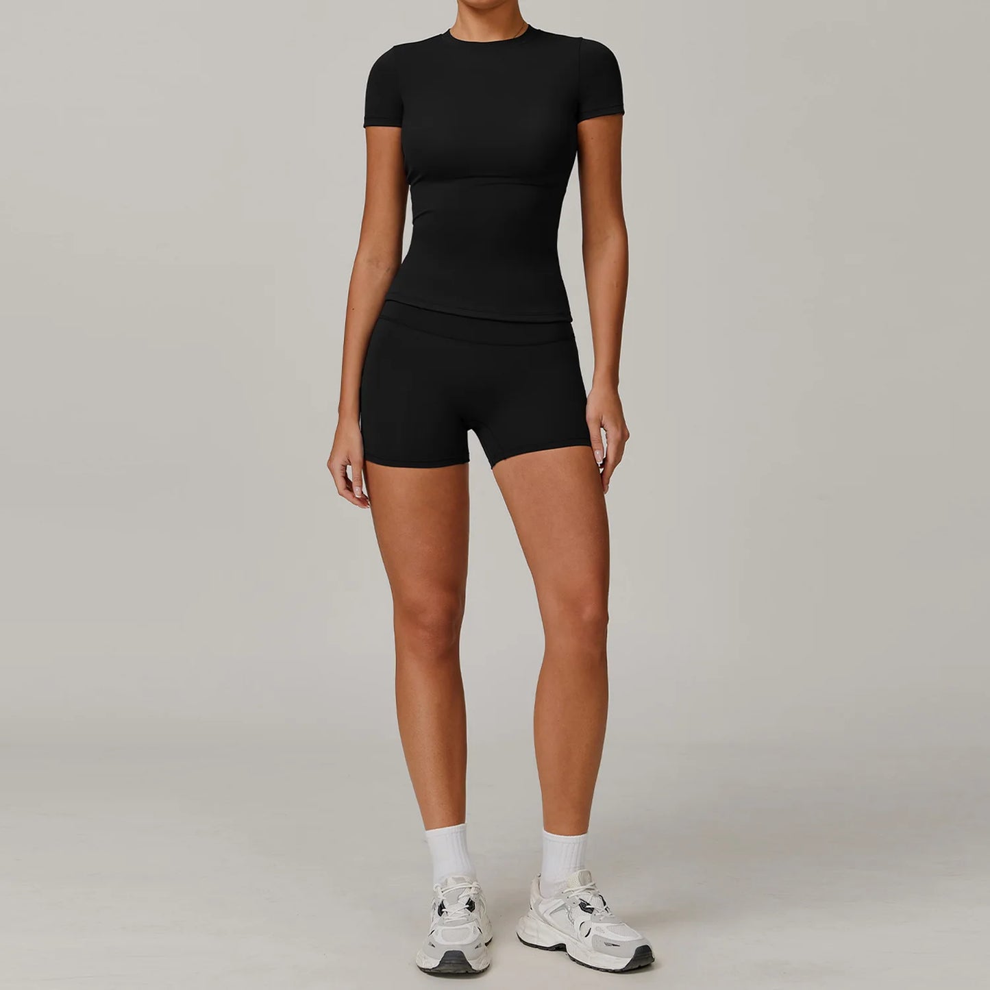 2PCS Yoga Set Women Tracksuits Seamless Workout Set Sportswear Gym Clothing Fitness Sshort Sleeve Crop Top High Waist Leggings