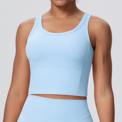 1 Piece Woman's Gather Naked Feel Workout Top Yoga Vest for Summer Gym Fitness Running Shockproof Yoga Underwear with Chest Pad