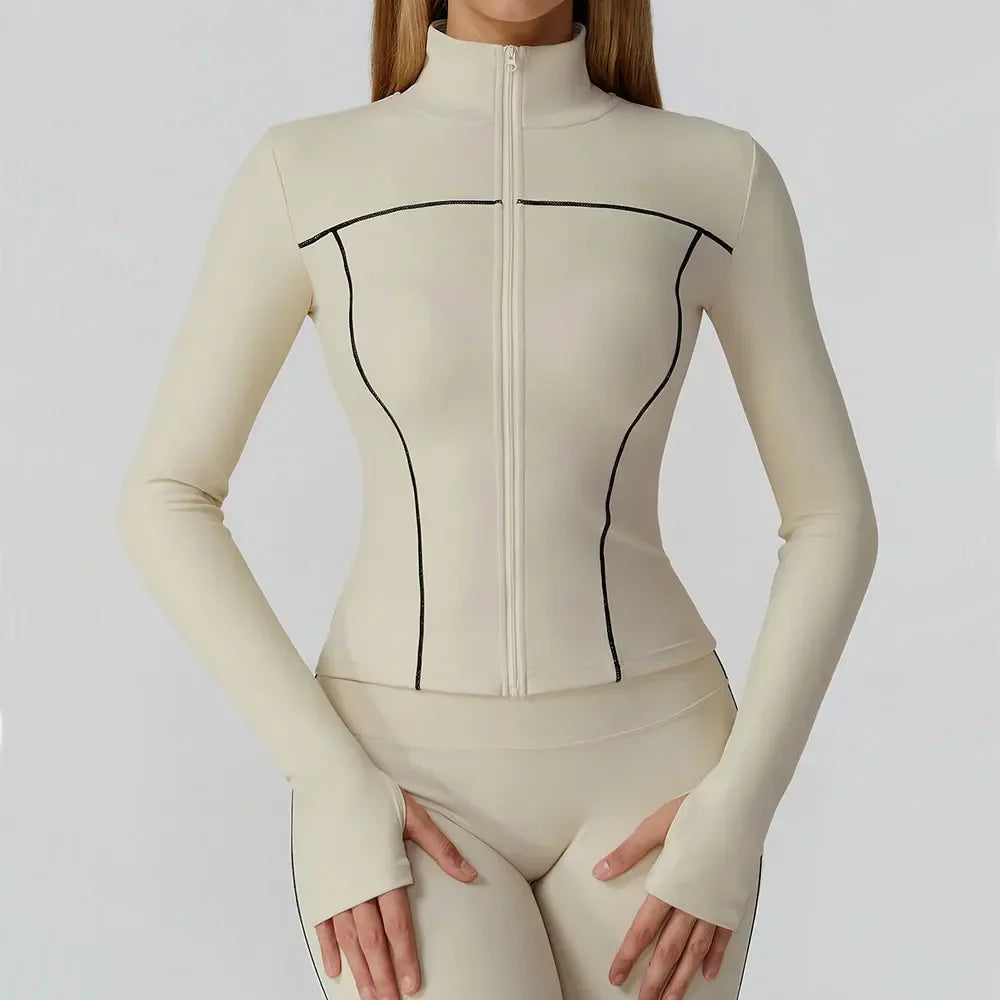 Women Sport Jacket Zipper Yoga Coat Clothes Quick Dry Fitness Jacket Running Long Sleeves Thumb Hole Sportwear Gym Workout Top