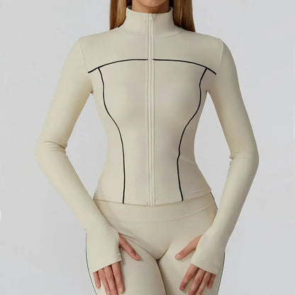 Women Sport Jacket Zipper Yoga Coat Clothes Quick Dry Fitness Jacket Running Long Sleeves Thumb Hole Sportwear Gym Workout Top