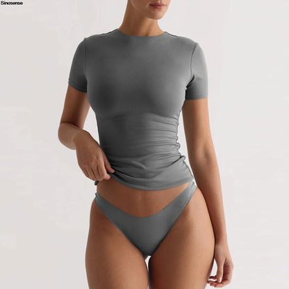 Womens Basic T Shirts Summer Tops Short Sleeve Crew Neck Slim Fit Tee Y2K Going Out Daily Street Date Sports Gym Workout Clothes