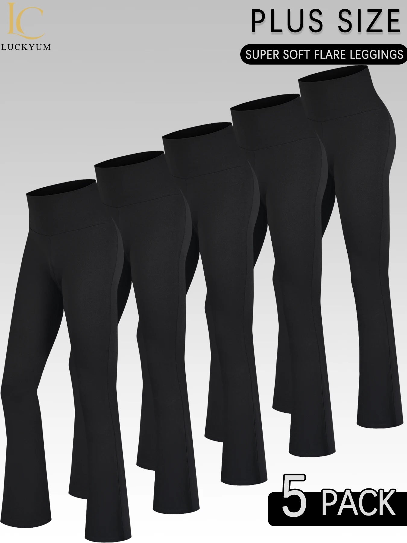 5 Pack Plus Size Women's Super Soft High Waisted Flare Pants, Leggings Tummy Control Soft Bootleg Bell Bottoms Running