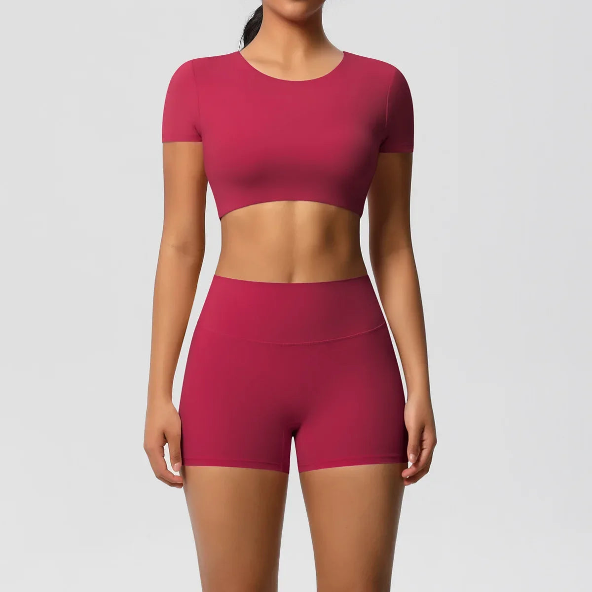 Yoga Suit Women Leggings with Pocketed Quick-Drying Gym Set Women Tracksuit Running Workout Short Sleeves Sports Yoga Clothing