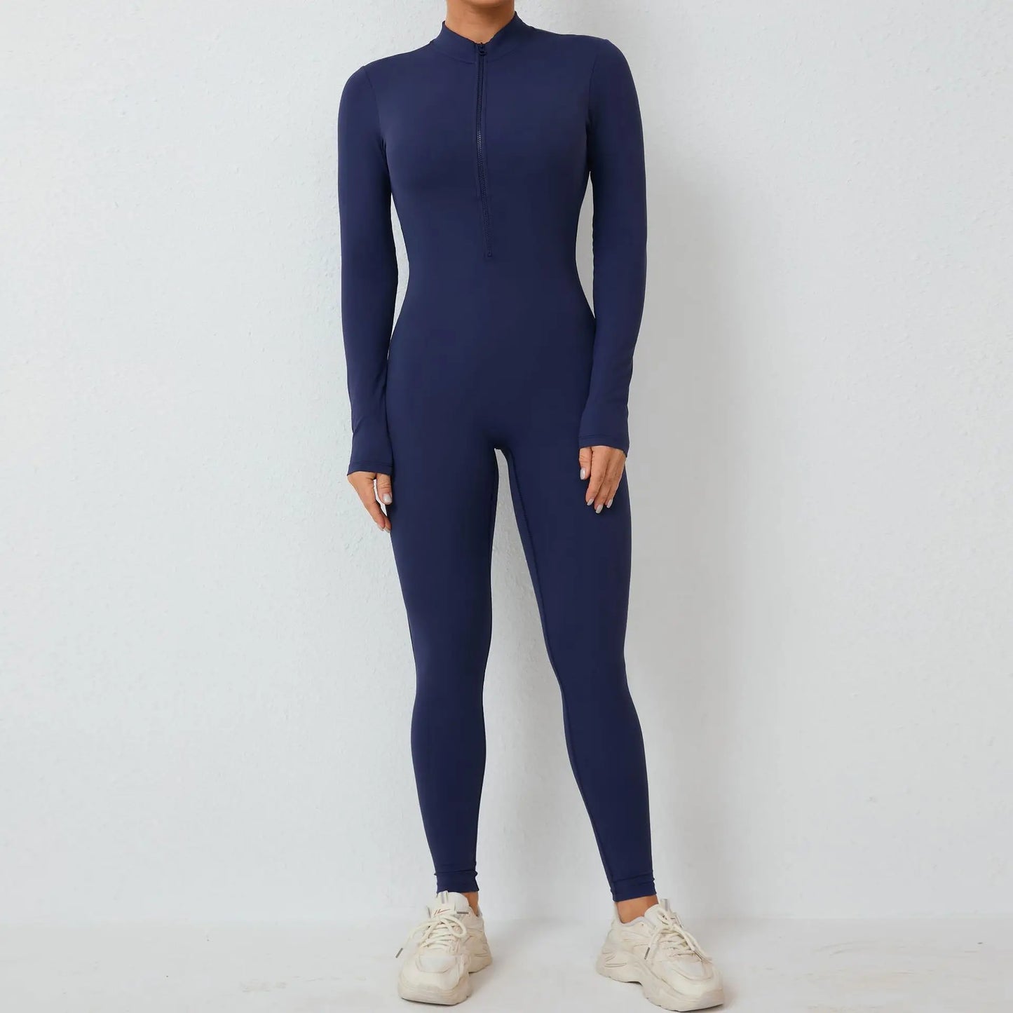New Nylon Pad Zipper Women Tracksuit Yoga Set One Piece Jumpsuit Workout Scrunch Legging Rompers Sport Gym Active Suit Exercise