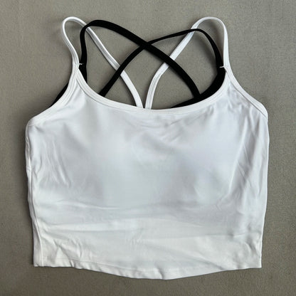 New Women Fitness Sports Bra Top Gym Yoga triangle backless Athletic Back Cutout Cross Tight Workout Soft With Chest Pad